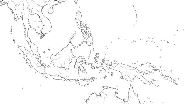 mapa świata azji południowo-wschodniej region: indochiny, tajlandia, malezja, indonezja, filipiny, sumatra, kalimantan, wyspy malajskie & archipelag. wykres geograficzny z archipelagiem, wyspami i morzami koralowymi. - bali cartography map island stock illustrations