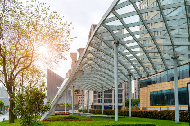 istock Contemporary architectural office building, urban landscape, personal perspective, 1157362604