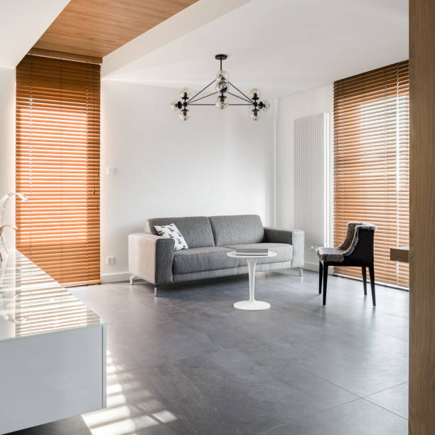 istock Minimalist interior with wooden blinds 1157362739