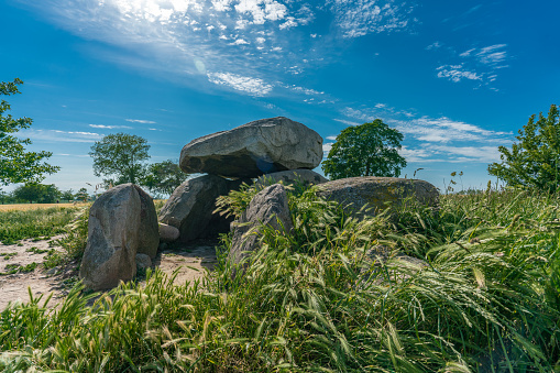 Prehistoric megalith tomb Garz 2 in a corn field near Rerik/baltic coast