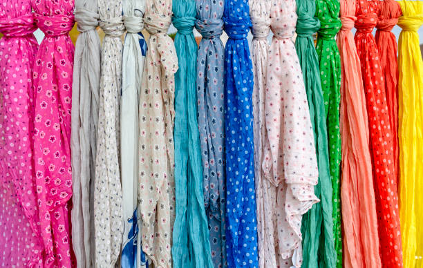 colorful foulards with a knot hanging side by side