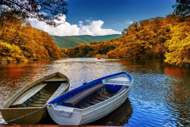 Boats at Ohrid Lake in Macedonia in Europe