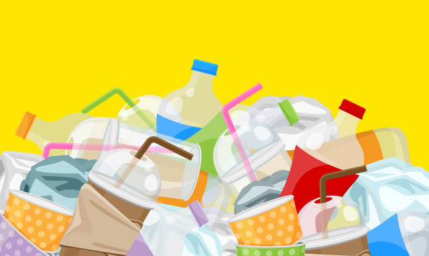 istock pile of garbage waste plastic and paper many isolated on yellow background, illustration bottles plastic garbage waste many, stack of plastic bottle paper cup waste dump, pollution garbage 1157373237