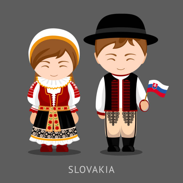 Slovaks In National Dress With A Flag Stock Illustration