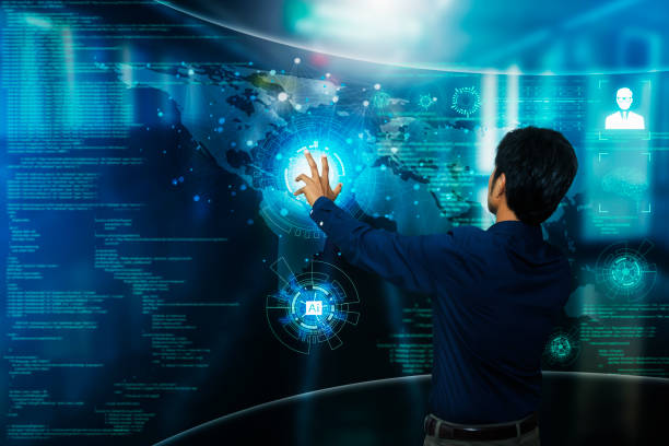 istock Businessman graphic interface concept of business people Artificial intelligence (AI) and the Internet of information communication technology with the most advanced security systems to access high-tech systems 1157378096