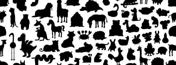 ilustrações de stock, clip art, desenhos animados e ícones de seamless pattern with animals silhouette - 3846