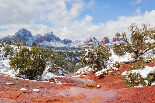 a snow covered scenic landscape in Sedona Arizona in winter