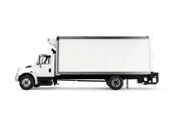 istock White truck on a grey background 1157382030
