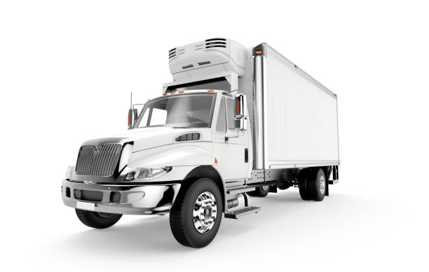 istock White truck on a grey background 1157382720