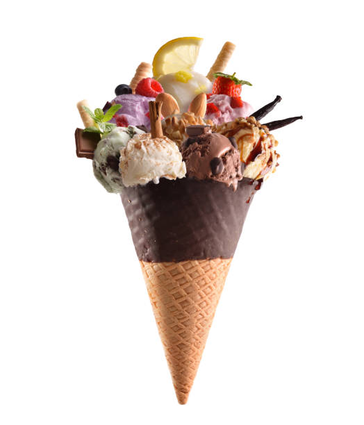 istock Cone with assortment of natural fruit ice cream white background 1157383416