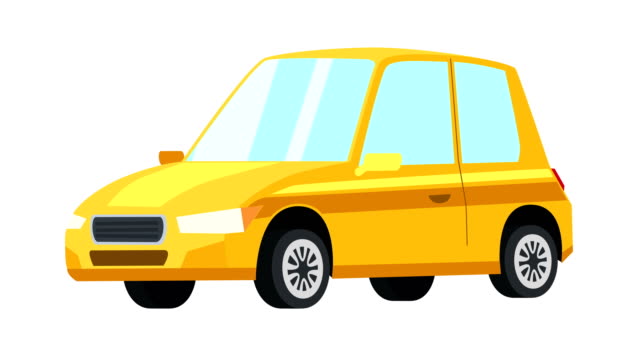 Cartoon isolated yellow auto car flat animation side view