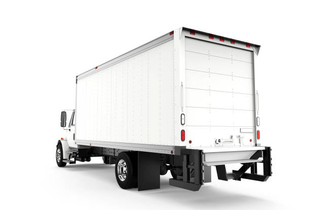 istock White truck on a grey background 1157385226