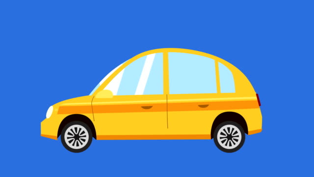Cartoon isolated flat yellow car animation side view