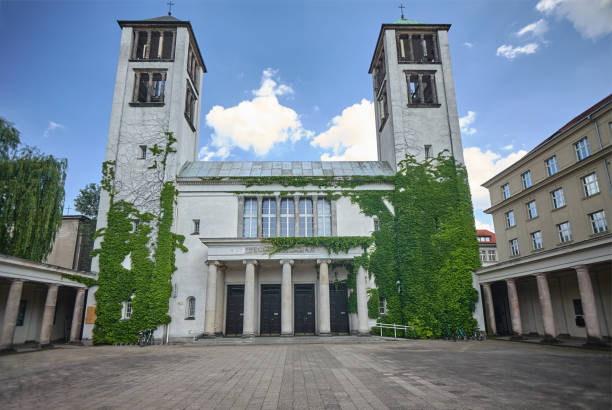 istock Eclectic facade of the Catholic temple with two towers 1157385604