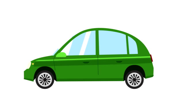 Cartoon isolated flat green car animation side view