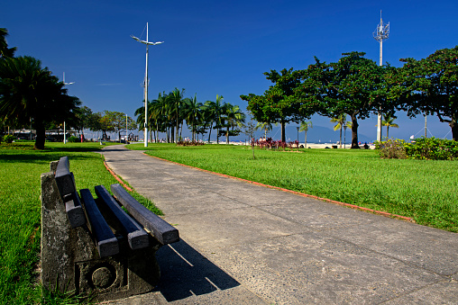 Santos, SP, Brazil - June 15, 2019: Waterfront gardens on a sunny autumn day