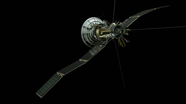 istock Telecommunication Satellite flying with solar panels reflecting Earth in mirror and isolation path included in illustration 1157388775
