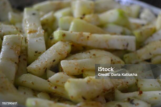 Homemade Vegetable Stew Cooked And Sliced Zucchini And Roasted On A Metal Pan With Seasonings Healthy Food Healthy Products For Human Health Stock Photo - Download Image Now