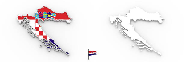 3D High detailed white silhouette of Croatia map and national flag