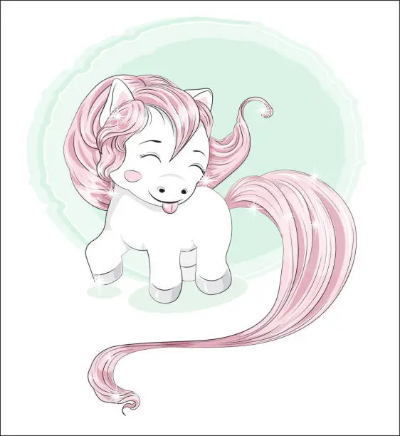 Vector illustration of little pony puts out the tongue