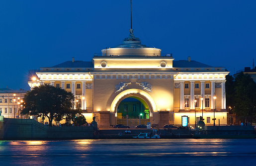 The ancient building in St. Petersburg at night. Russia