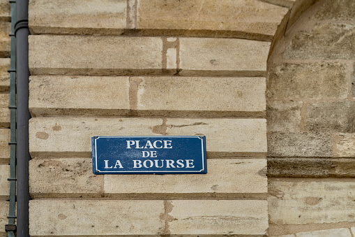 Bordeaux Street sign for the Place de la Bourse.