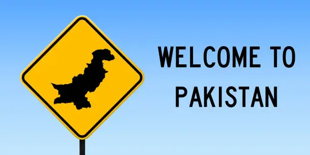 Vector illustration of Pakistan map on road sign.