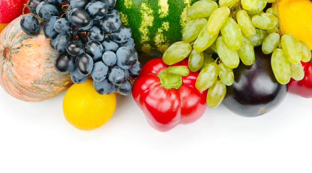 Set of fruit and vegetable isolated on white background.