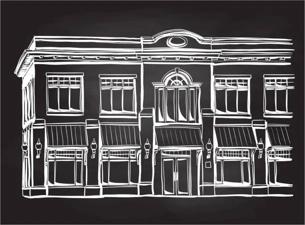 Vector illustration of Old City Store Windows Chalk Drawing