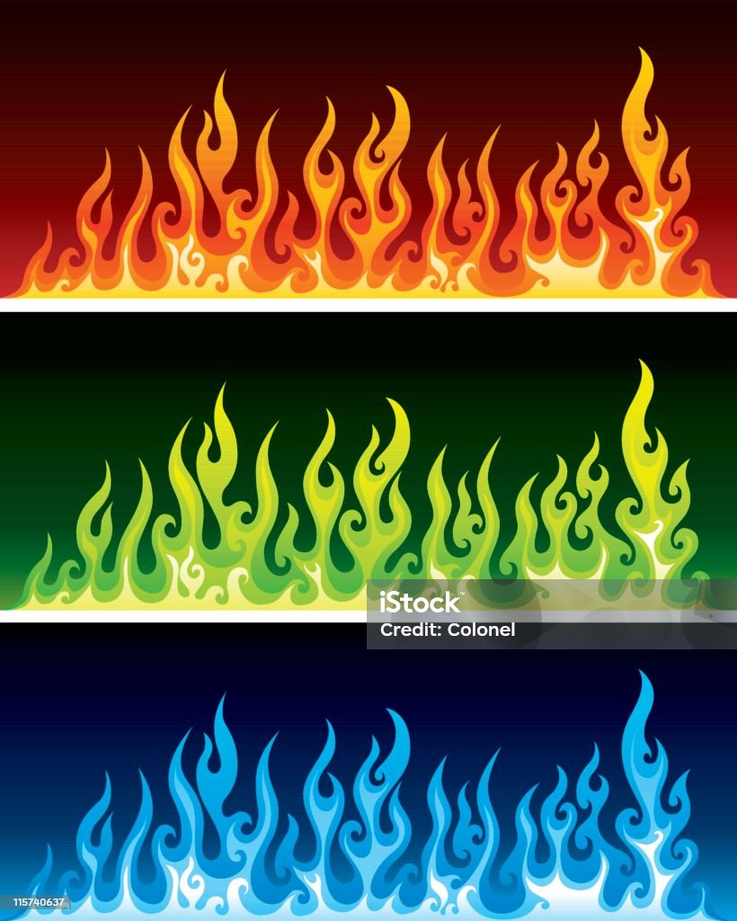 Flaming Mult Multicolored Flame Set Stock Illustration - Download Image Now ...