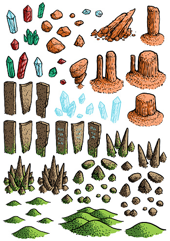 Map Elements Graphics Map Elements Illustration Drawing Engraving Ink Line Art Vector Stock ...