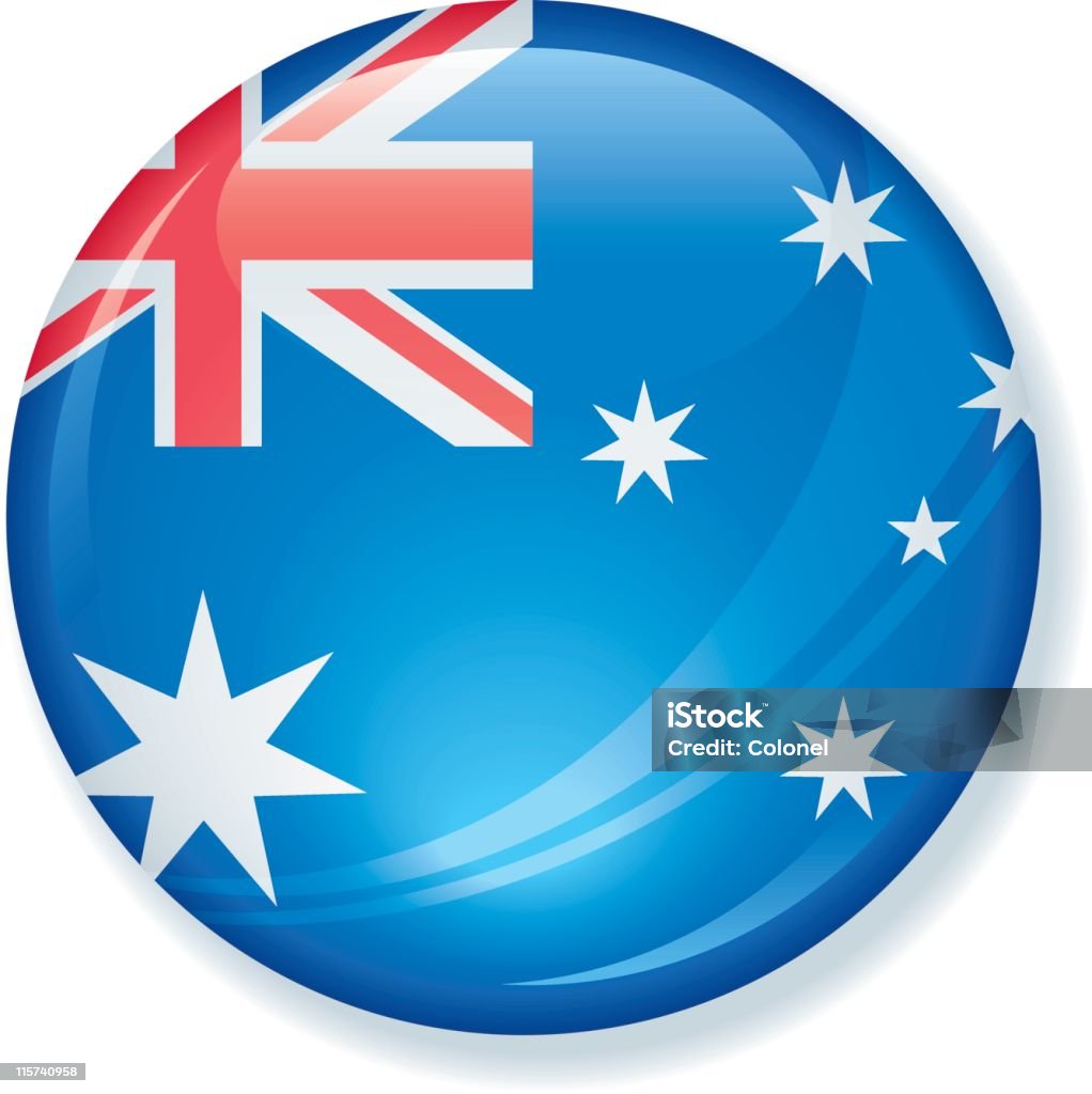 Pulsante di bandiera australiana raso - arte vettoriale royalty-free di Australia