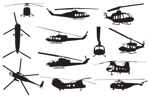 Vector illustration of Retro Helicopter Silhouettes