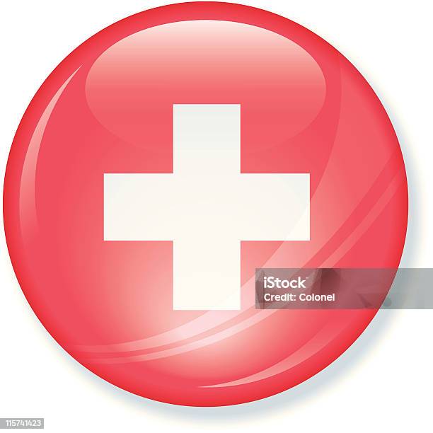 Bandeira Da Suíça Super Brilhante Botão - Arte vetorial de stock e mais imagens de Bandeira - Bandeira, Bandeira Nacional, Bandeira da Suíça