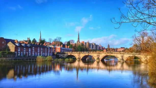 The English bridge over the river seven in Shrewsbury, HDR photography.