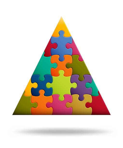 istock Jigsaw puzzle background with many colorful pieces. Abstract mosaic template. Triangle shape. Vector illustration. 1157424235