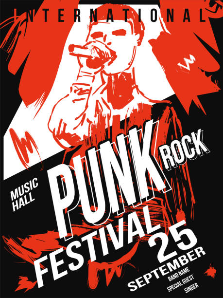 illustrazioni stock, clip art, cartoni animati e icone di tendenza di modello poster festival punk rock - punk