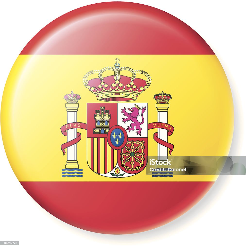 Satin Spanische Flagge Button - Lizenzfrei Bedienungsknopf Vektorgrafik