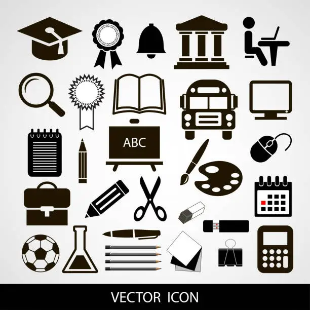 Vector illustration of Set of school icons on white background. Vector illustration.