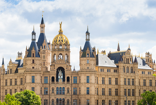 Schwerin, Germany - 05/15/2019: Schwerin Palace. Today it serves as the residence of the Mecklenburg-Vorpommern state parliament.