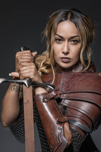 istock Beautiful black Sword wielding viking warrior female 1157428854