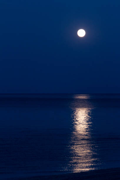 Full moon reflected in the sea stock photo