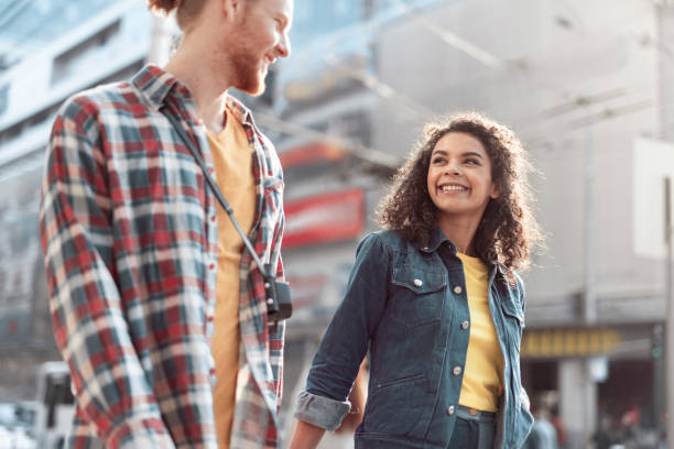 istock Happy couple is spending good time in city 1157432626