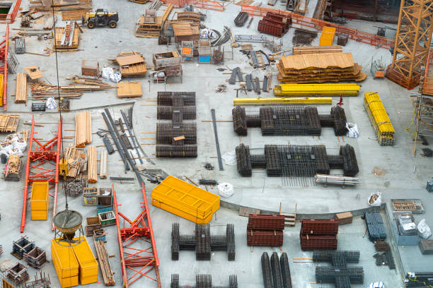 Aerial View of Downtown Los Angeles Construction Site stock photo