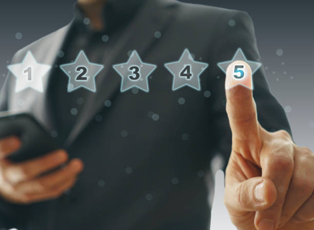 Businessman touching five stars