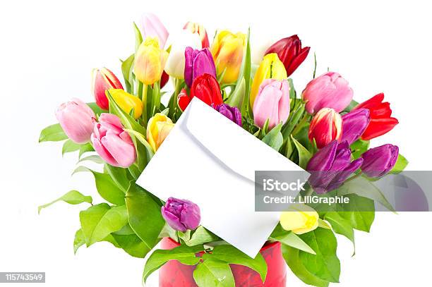 Ramo De Tulipanes Coloridos Frescos Foto de stock y más banco de imágenes de Abril - Abril, Buqué, Cabeza de flor