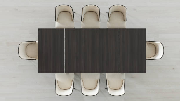 Rectangle Wooden Table with Neatly Arranged Linen Chairs