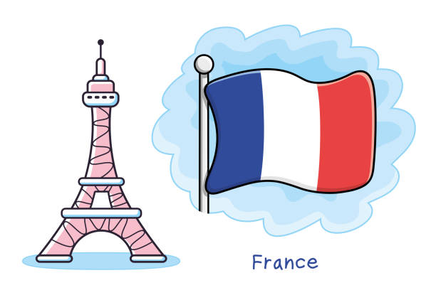 Eiffel tower and France flag Eiffel tower isolated, Paris symbol, France flag icon. french flag clip art stock illustrations