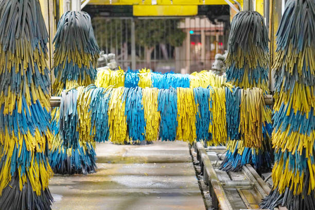 Close up shot of an automated brush in a car wash.