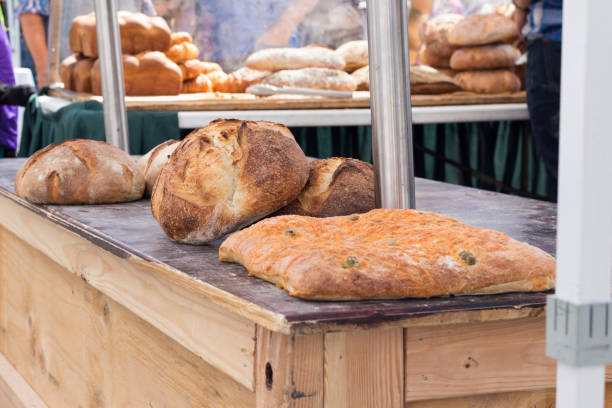 fresh baked artisan bread at a local farmer's market